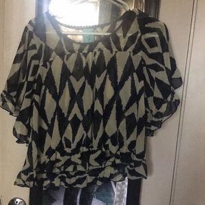 Navy patterned sheer top!